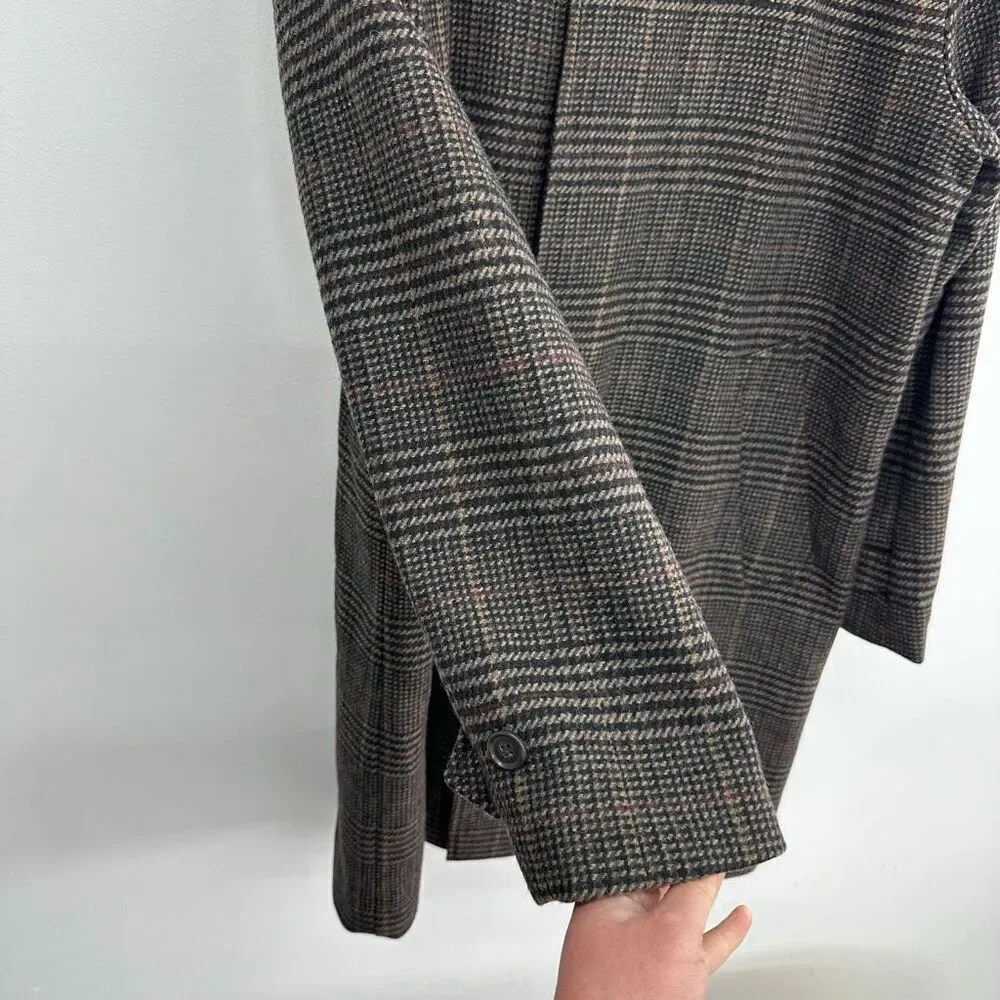 Banana Republic Men’s Houndstooth Brown Plaid Wool Blend Long Line Carcoat